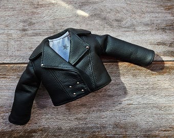 Chaqueta para muñeca Paola Reina, ropa de piel sintética negra, muñeca de 33 cm