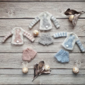 Blythe bunny rabbit set, blythe knitted rabbit set, blythe knitted bunny sweater, Blythe shorts, pink blythe set, blue blythe set, gray set