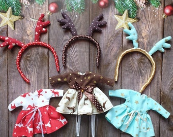 Christmas set for Blythe, blythe red Christmas dress, blythe hoop with deer antlers