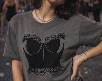 Lace Corset Illustration T-shirt | Chic Bustier Graphic Tee