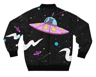 Space Galaxy Cat Bomber Jacket, Space Kitty Bomber Jacket with Zipper