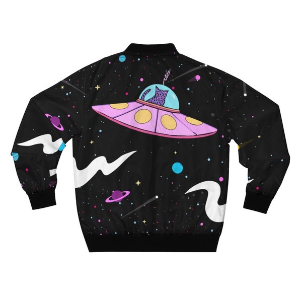 Space Galaxy Cat Bomber Jacket, Space Kitty Bomber Jacket with Zipper