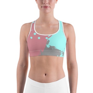 Color Block Sports Bra – Padded High-Support Gym Bra for Women, Memphis Workout Crop Top, Trendy Yoga Bra, Running & Training Activewear