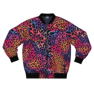 Rainbow Leopard Festival Bomber Jacket, Vibrant Rave Windbreaker, Neon Animal Print Jacket, Coachella Outfit, EDM Party Clothing