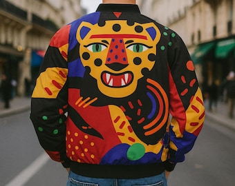 Unisex Tiger Bomber Jacket: 90s Memphis Style Windbreaker