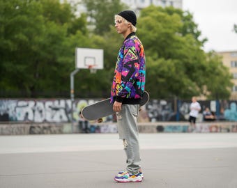 Retro Hip Hop Bomber Jacket: Urban Graffiti Streetwear