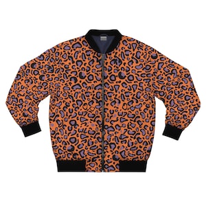 Fierce Leopard Print Festival Bomber Jacket – Bold Rave Streetwear, Statement Animal Print Zip-Up, Trendy Party Outerwear