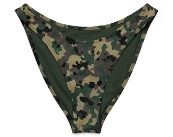 Camouflage V-hals bikinibroekje, hooguitgesneden badkleding, bescherming SPF 50+