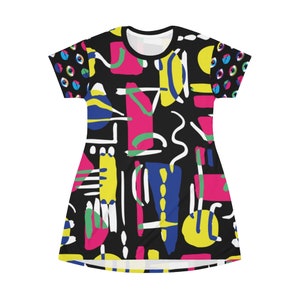 Electric All Over Print T-Shirt Dress, Colourful Mini Dress