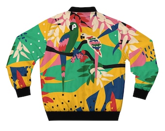 Colorful Parrot Unisex Bomber Jacket, Colorful Windbreaker jacket