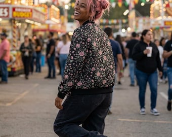Vintage Pink Roses Bomber Jacket | Floral All-Over Print