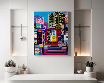 Times Square Canvas Art: Colorful NYC Cityscape Illustration