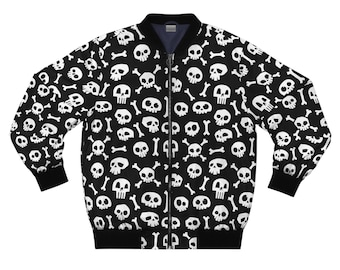 Black Skull Bomber Jacket: Halloween Design, Lined Winter Outerwear