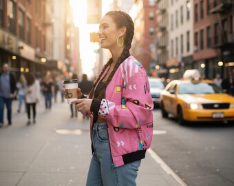 80s Colorful Memphis Style Bomber Jacket, Geometrical