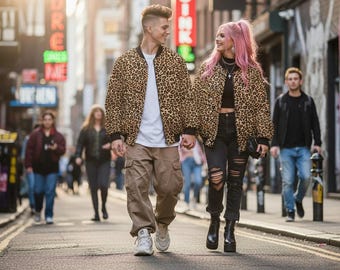 Chaqueta bomber con estampado de leopardo unisex para estilo urbano, festival y fiesta
