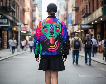 Cat Illustration Bomber Jacket: Unisex 90s Style