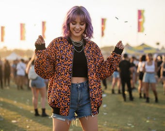 Leopard Print Bomber Jacket: Rave Festival Streetwear
