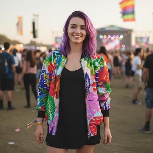 Jungle Leopard Bomber Jacket: Vibrant Tropical Rave Festival Outfit - Etsy