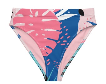 Slip bikini a vita alta con stampa floreale riciclata, tessuto per costumi da bagno sostenibile