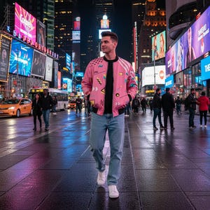 80s Retro Bomber Jacket Unisex, Memphis Style Geometric Jacket, Vintage Streetwear image 6