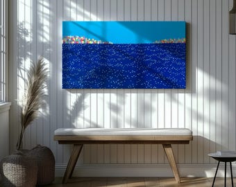 Coastal City Canvas Print: Modern Seascape Painting by Vineta Afanasjeva