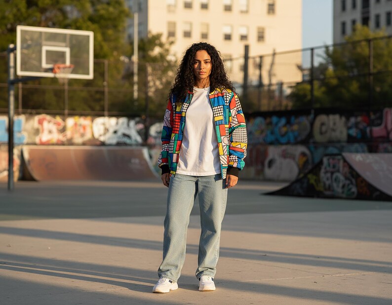 90s Retro Bomber Jacket: Color Block Memphis Pop Art Windbreaker image 6