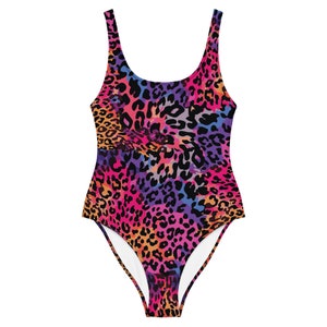 Rainbow Leopard One-Piece Swimsuit, Rainbow One-Piece Suit