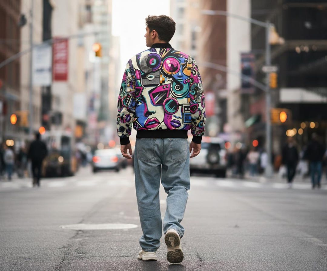 Pop Art Bomber Jacket, Unisex Vibrant Festival Windbreaker, Colorful ...