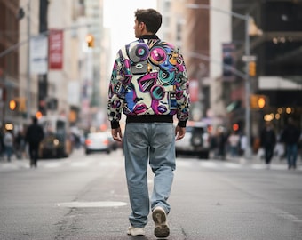 Vibrant Pop Art Bomber Jacket: Unisex Festival Streetwear