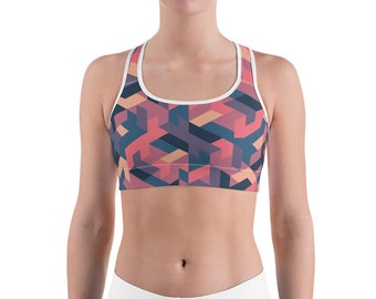 Stretchy Colorful Sports bra, Geometric Pattern Support Bra for workouts
