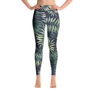 Tropical Leaf Pattern Yoga Leggings, Tropical Summer Camouflage Leggings, Nature print Activewear