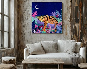 Vibrant Tiger Canvas Print: Jungle Theme Wall Decor