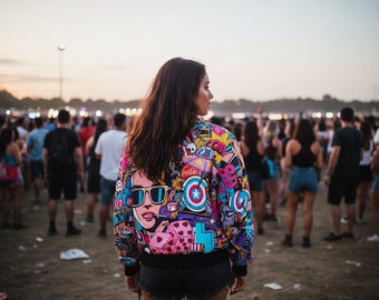 Retro Pop Art Bomber Jacket: Unisex 80s Style Streetwear