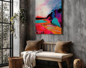 Abstract Landscape Canvas: Vibrant Bohemian Mountain Art Print