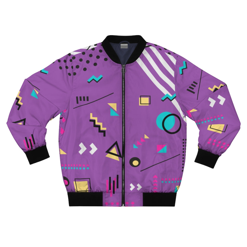 80s Retro Memphis Bomber Jacket, Vibrant Festival 80s Retro Memphis Bomber Jacket, Vibrant Festival