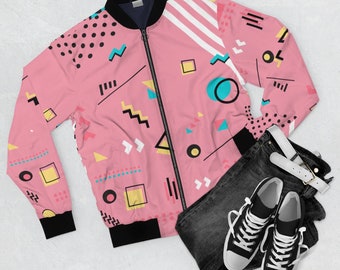 ジャケット・アウター 90s- used hooded jacket flamingo pattern Vintage 90s Color Cues Fuchsia Pink Geometric Print Nylon