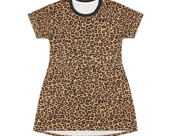 Leopard pattern T-Shirt Dress, Animal print mini dress for summer