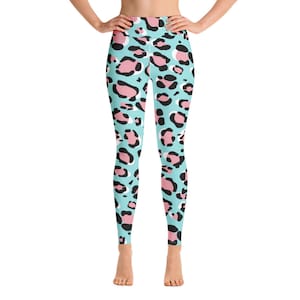 High Waisted Colorful Bright Leo Print Yoga Leggings, Leopard Print Leggings
