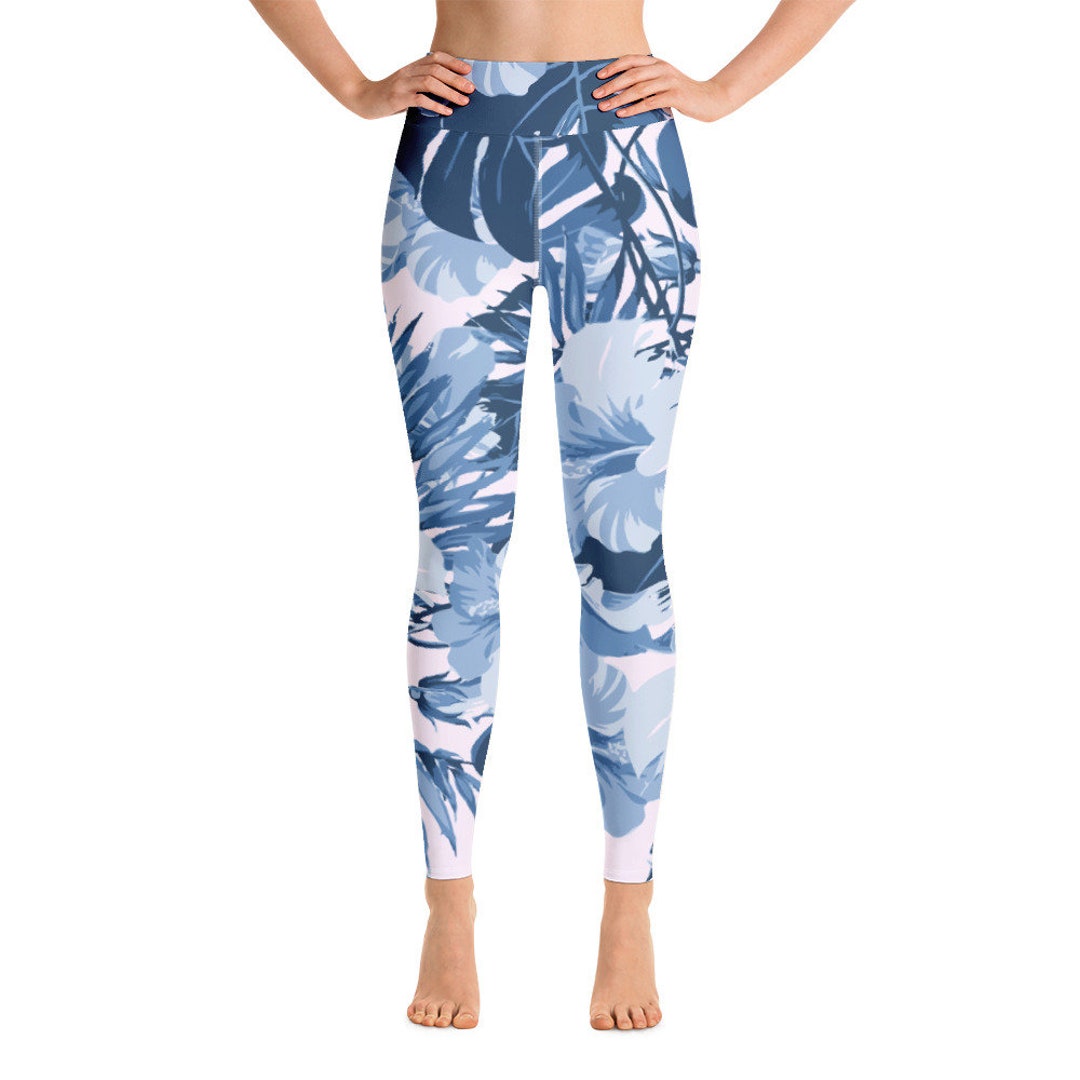 High Waisted Floral Yoga Leggings Tropical Flower Print Etsy