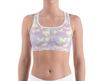 Pastel Camouflage Pattern Sports bra, Colorful Sports Bra, Yoga Fitness Clothing, Camouflage Activewear
