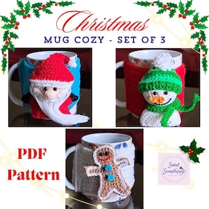 Christmas Mug Cozy - Set of 3 - Crochet PDF Pattern