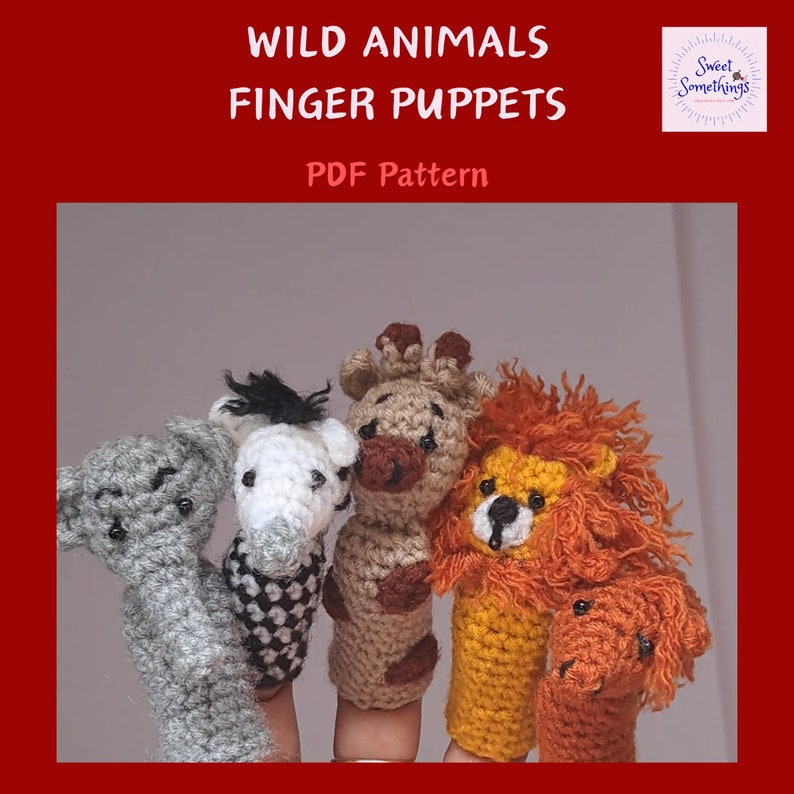 Wild Animals Finger Puppets PDF Pattern Zebra, Giraffe, Elephant, Horse ...