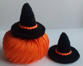 Miniature black hat Halloween ornament Black hat with orange stripe Halloween decor Small black hat Tiny hat Halloween Accessories