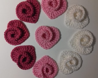 Crochet heart appliques Valentine's Day decoration Wedding decoration Cotton hearts Heart embellishments Set of 6