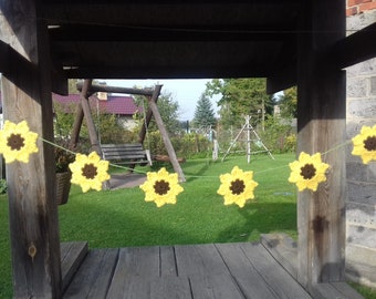 Sunflower garland Flower bunting Crochet sunflower garland Flower garland