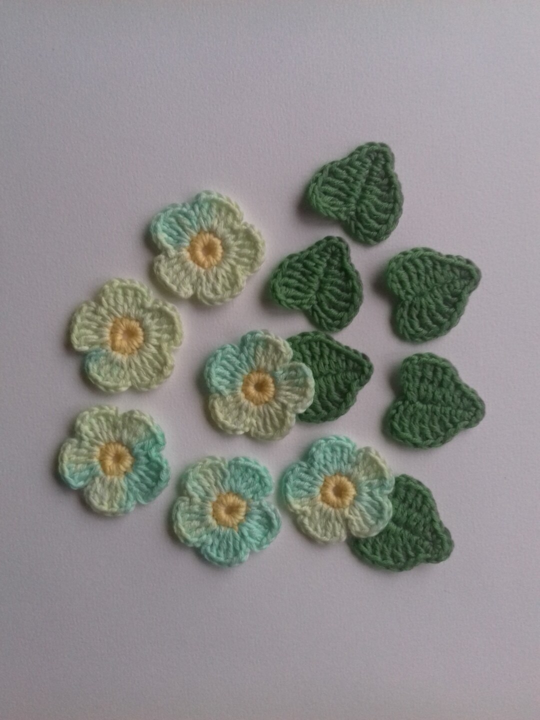 Crochet Tiny Flowers Crochet Flowers Crocheted Leaves Yellow green