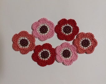 crochet flowers appliques scrapbooking crochet appliques embellishments Set of 6 flowers