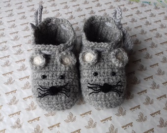 crocheted baby shoes baby mouse shoes baby girl shoes baby boy shoes unisex baby shoes gray baby shoes baby shower handmade