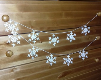 Crochet Snowflakes garland in white  Christmas Garland Christmas Home decorations Winter Decor
