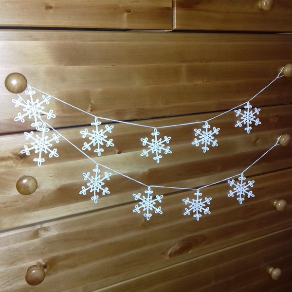 Crochet Snowflakes garland in white  Christmas Garland Christmas Home decorations Winter Decor